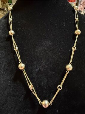 Vintage Women Etienne Aigner 12”  Gold Bead Chain Necklace w/ silver spacers